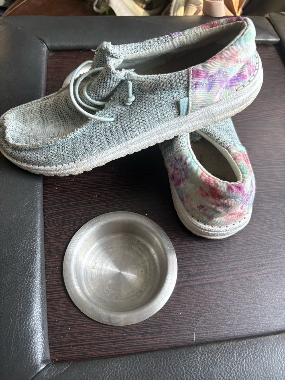 Hey Dude Women's Slip-On Sneakers in Mint Green with Pink & Purple Floral Heel